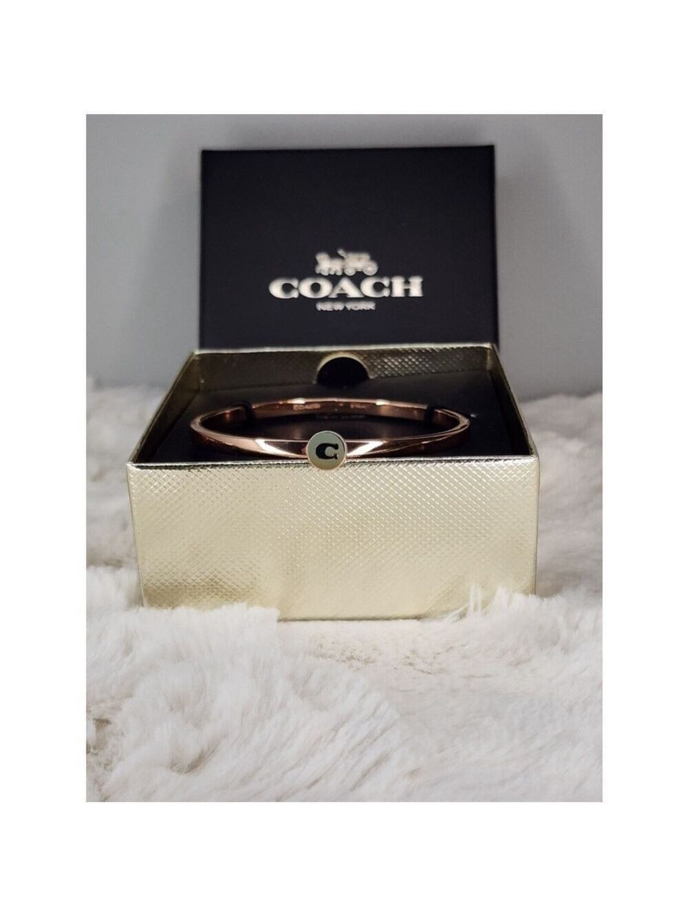 NWT Coach Rose-Gold Circle Logo Hinge Bangle Bracelet